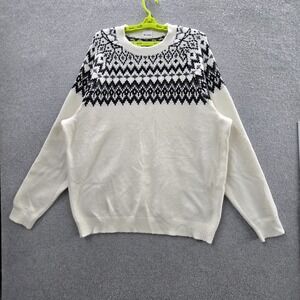 GAP Men Sweater XL Cream Acrylic Wool Blend Fair Isle Long Sleeve